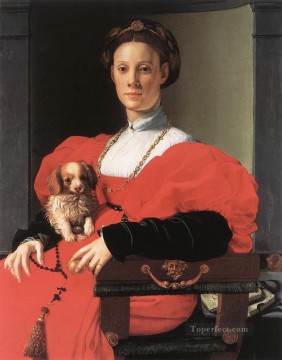  Agnolo Oil Painting - Portrait of a Lady with a Puppy Florence Agnolo Bronzino